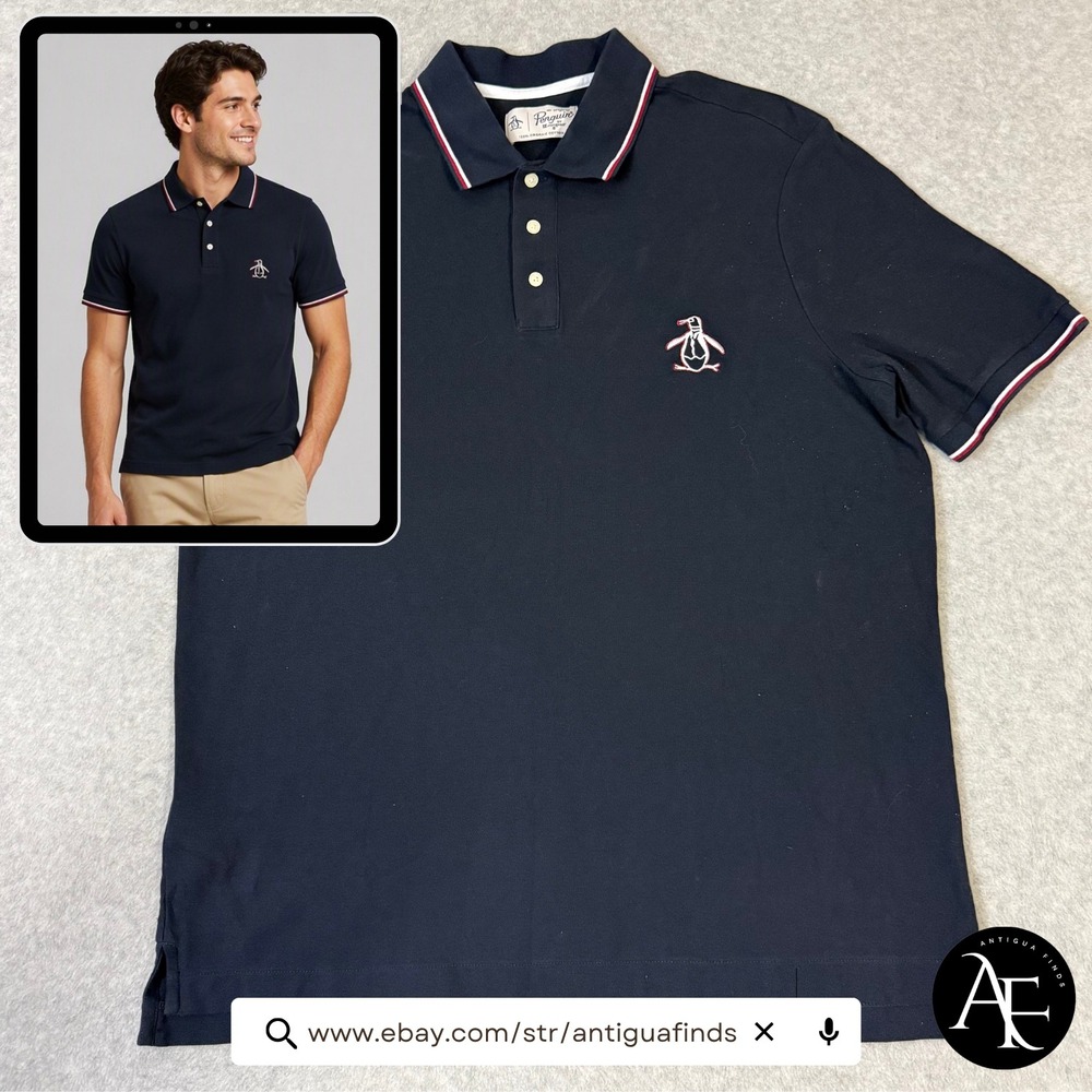 Original Penguin Mens 1XL Navy Blue Organic Cotton Tipped Pique Polo Shirt